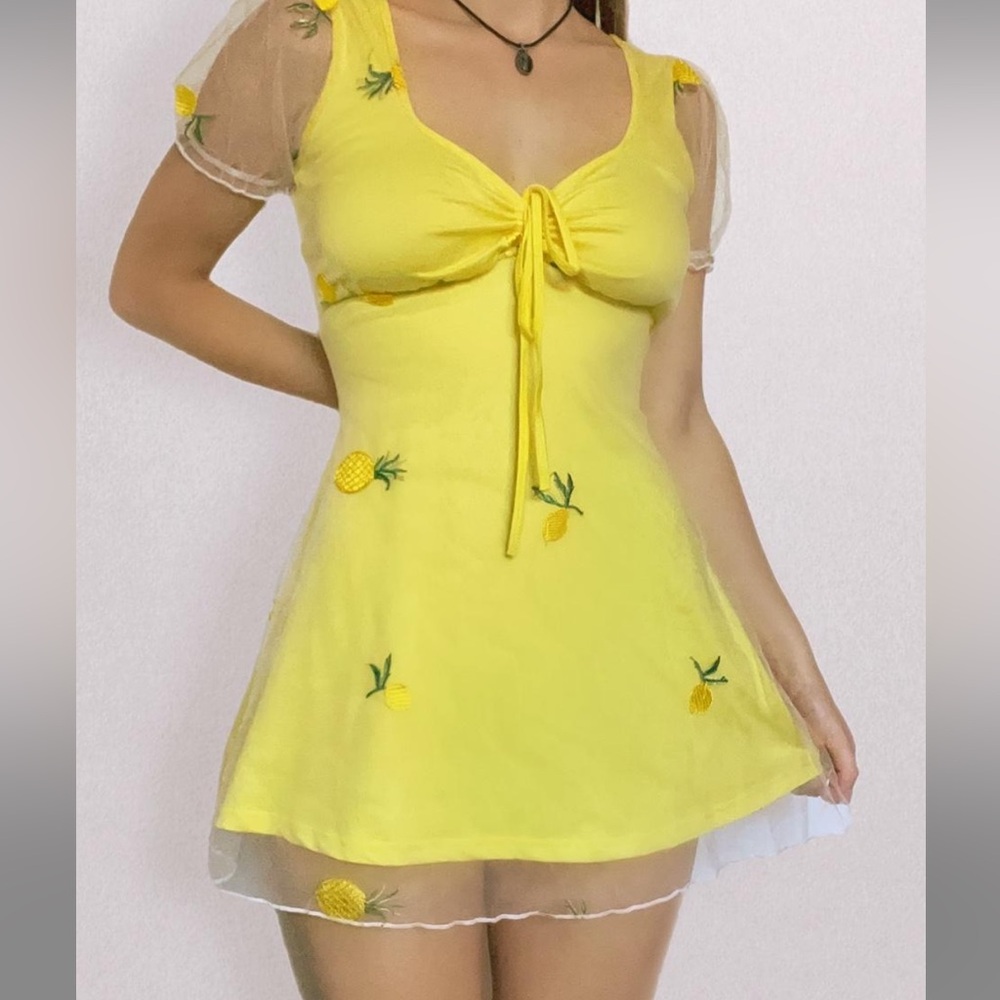 Pineapple Dress with Sheer Layer